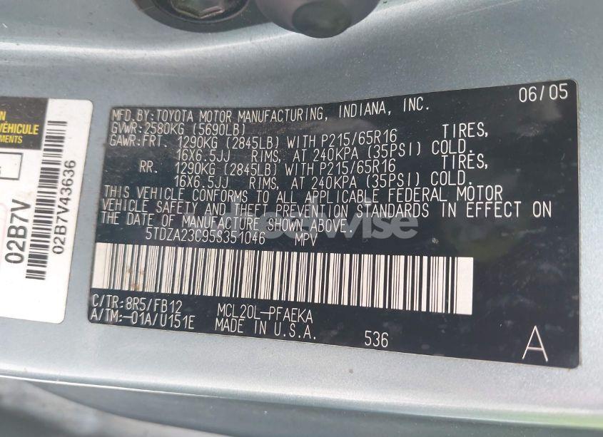 Photo 9 of 2005 Toyota Sienna LE (VIN 5TDZA23C95S351046)