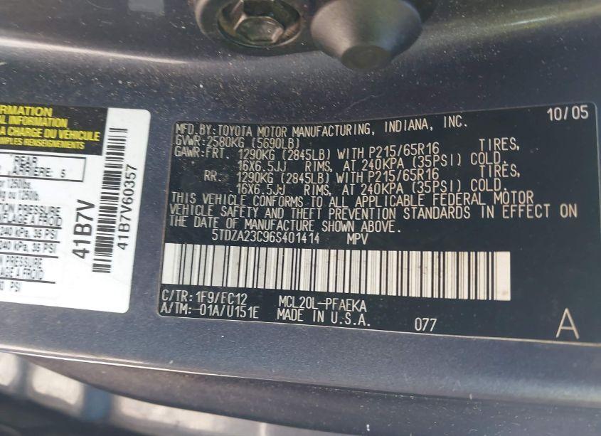 Photo 9 of 2006 Toyota Sienna LE (VIN 5TDZA23C96S401414)