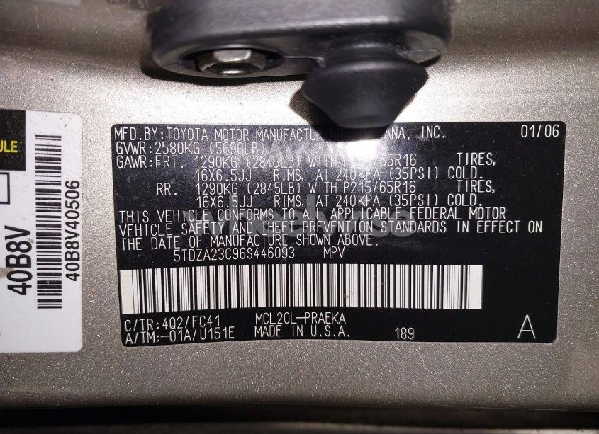 Photo 9 of 2006 Toyota Sienna LE (VIN 5TDZA23C96S446093)