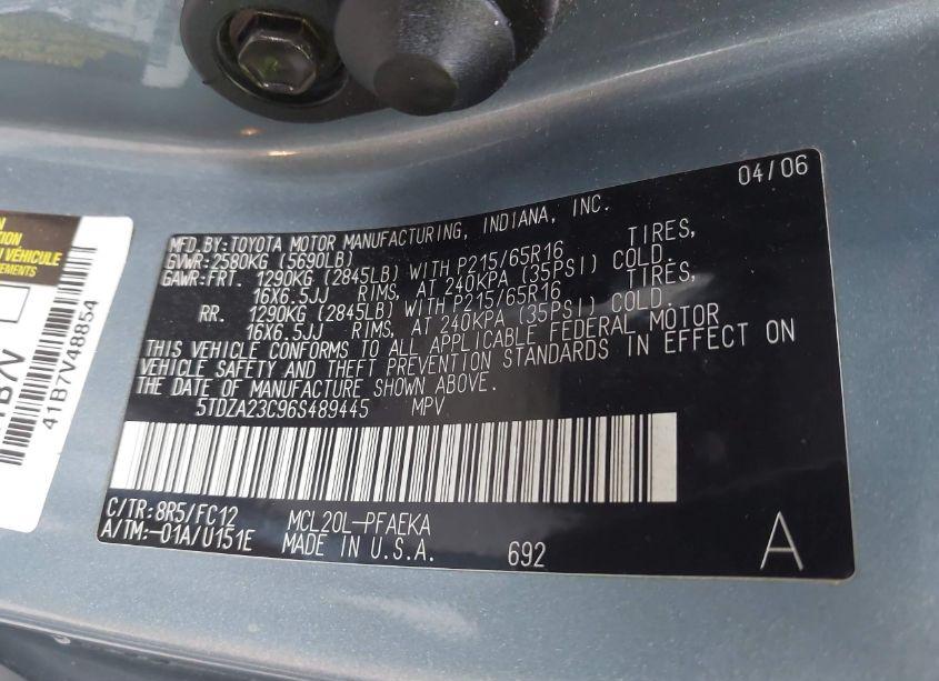Photo 9 of 2006 Toyota Sienna LE (VIN 5TDZA23C96S489445)