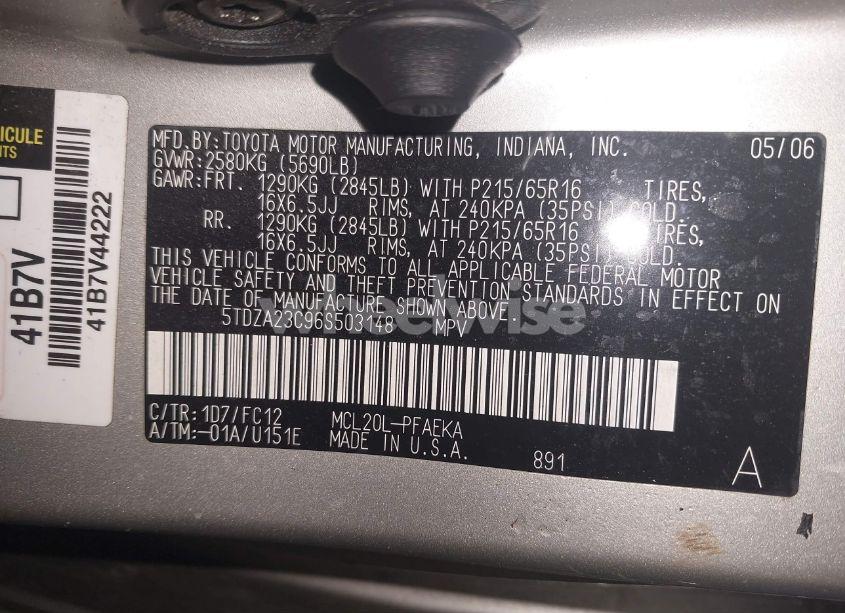 Photo 9 of 2006 Toyota Sienna LE (VIN 5TDZA23C96S503148)