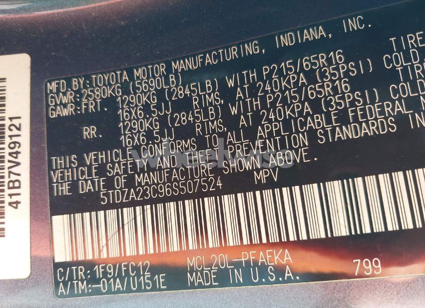 Photo 9 of 2006 Toyota Sienna CE/LE (VIN 5TDZA23C96S507524)