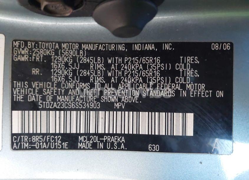 Photo 9 of 2006 Toyota Sienna LE (VIN 5TDZA23C96S534903)