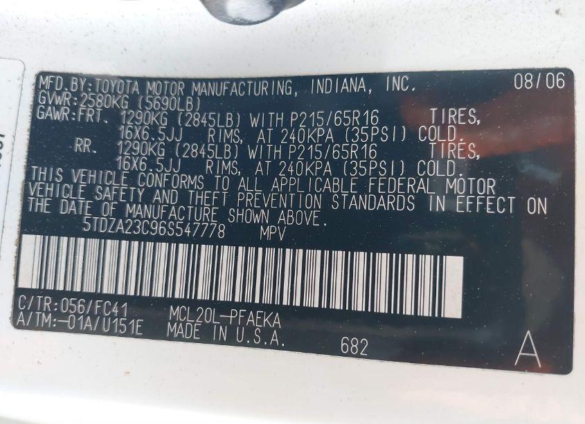Photo 9 of 2006 Toyota Sienna LE (VIN 5TDZA23C96S547778)