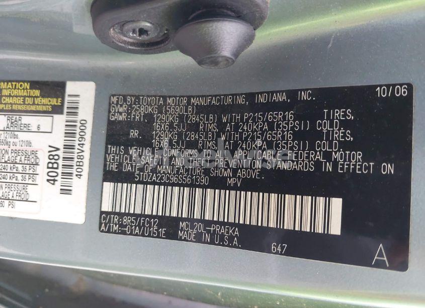 Photo 9 of 2006 Toyota Sienna LE (VIN 5TDZA23C96S561390)