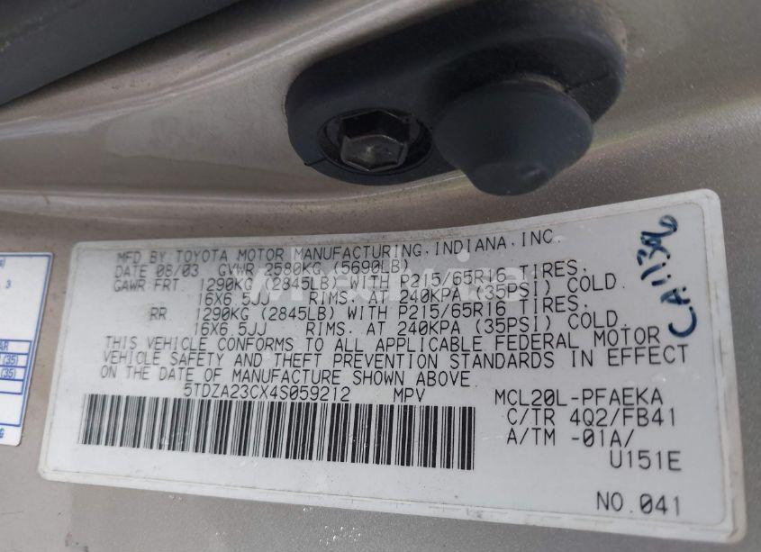 Photo 9 of 2004 Toyota Sienna LE (VIN 5TDZA23CX4S059212)