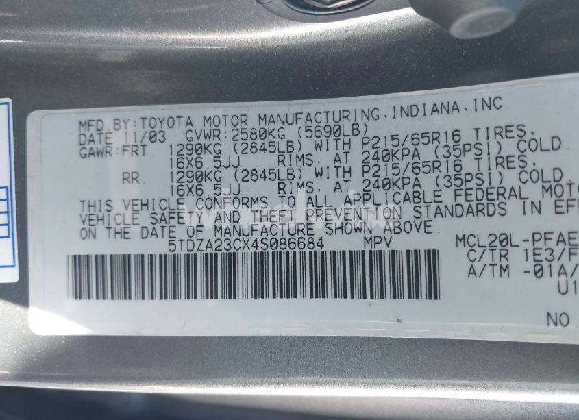 Photo 9 of 2004 Toyota Sienna LE (VIN 5TDZA23CX4S086684)