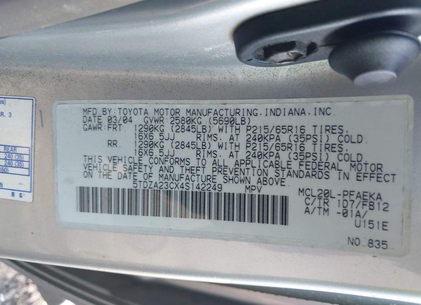 Photo 9 of 2004 Toyota Sienna LE (VIN 5TDZA23CX4S142249)