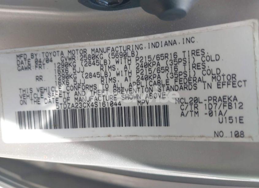 Photo 9 of 2004 Toyota Sienna LE (VIN 5TDZA23CX4S161044)