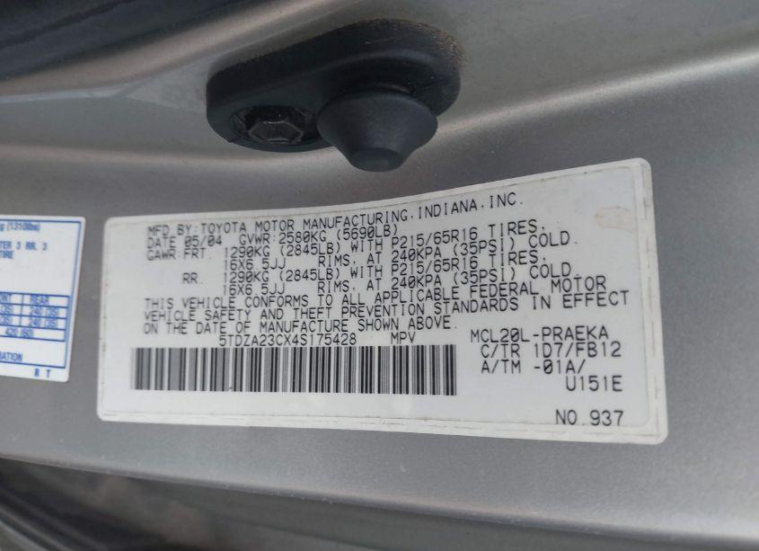Photo 9 of 2004 Toyota Sienna LE (VIN 5TDZA23CX4S175428)