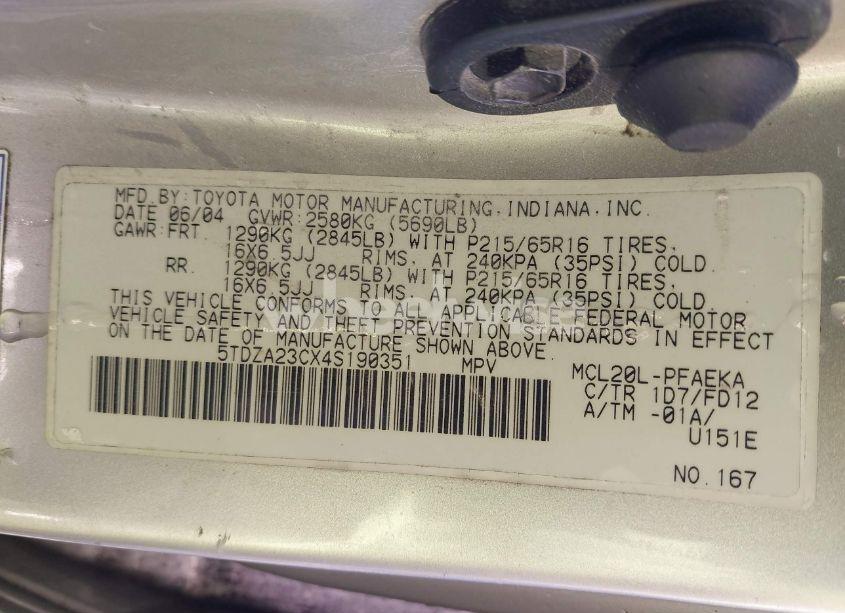 Photo 9 of 2004 Toyota Sienna CE (VIN 5TDZA23CX4S190351)