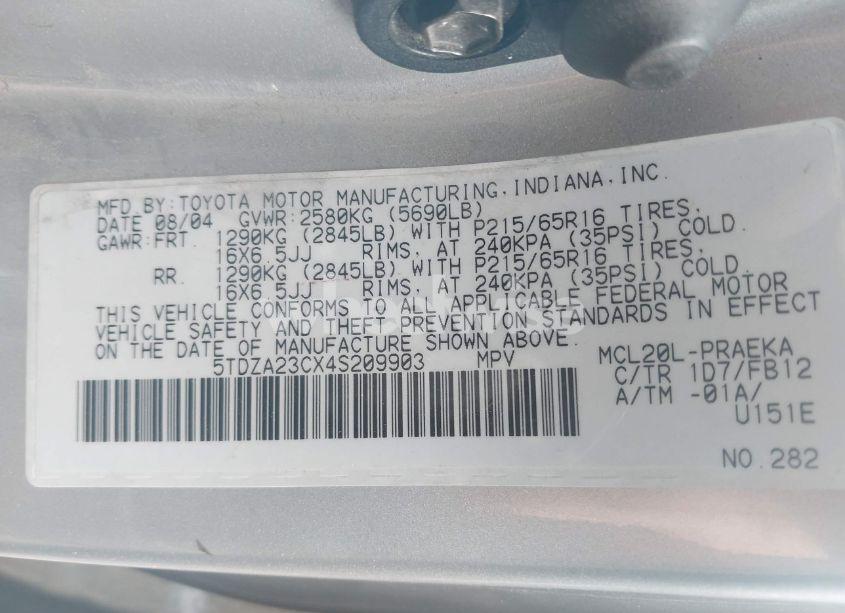 Photo 9 of 2004 Toyota Sienna LE (VIN 5TDZA23CX4S209903)