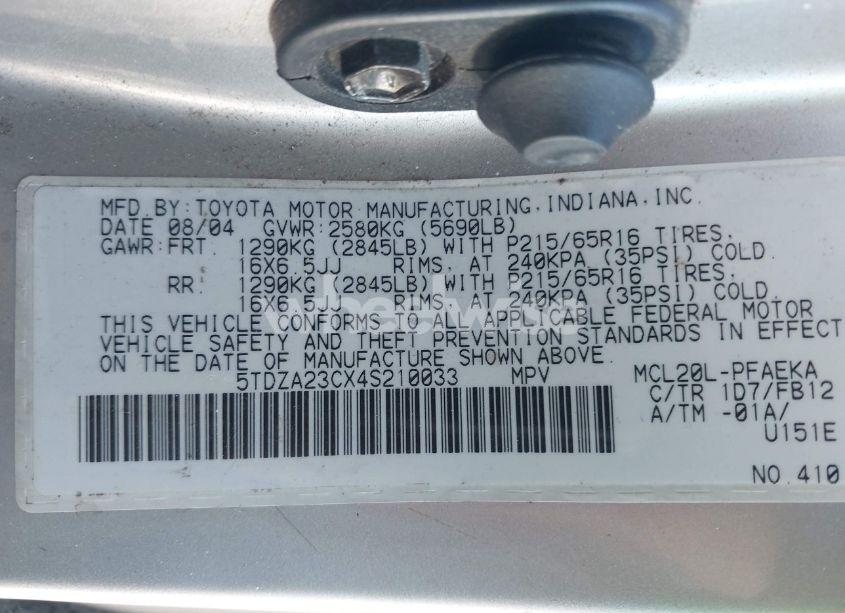 Photo 9 of 2004 Toyota Sienna LE (VIN 5TDZA23CX4S210033)