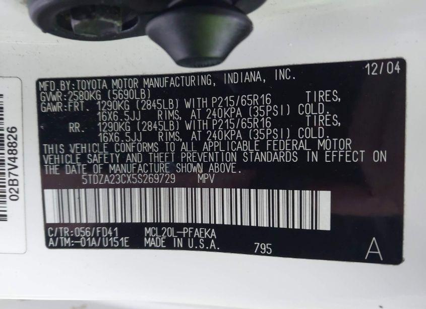 Photo 9 of 2005 Toyota Sienna CE (VIN 5TDZA23CX5S269729)
