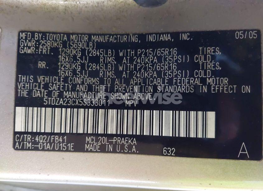Photo 9 of 2005 Toyota Sienna LE (VIN 5TDZA23CX5S333011)