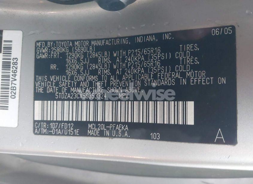 Photo 9 of 2005 Toyota Sienna CE (VIN 5TDZA23CX5S353324)