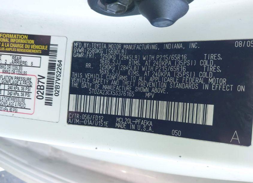 Photo 9 of 2005 Toyota Sienna CE (VIN 5TDZA23CX5S376165)