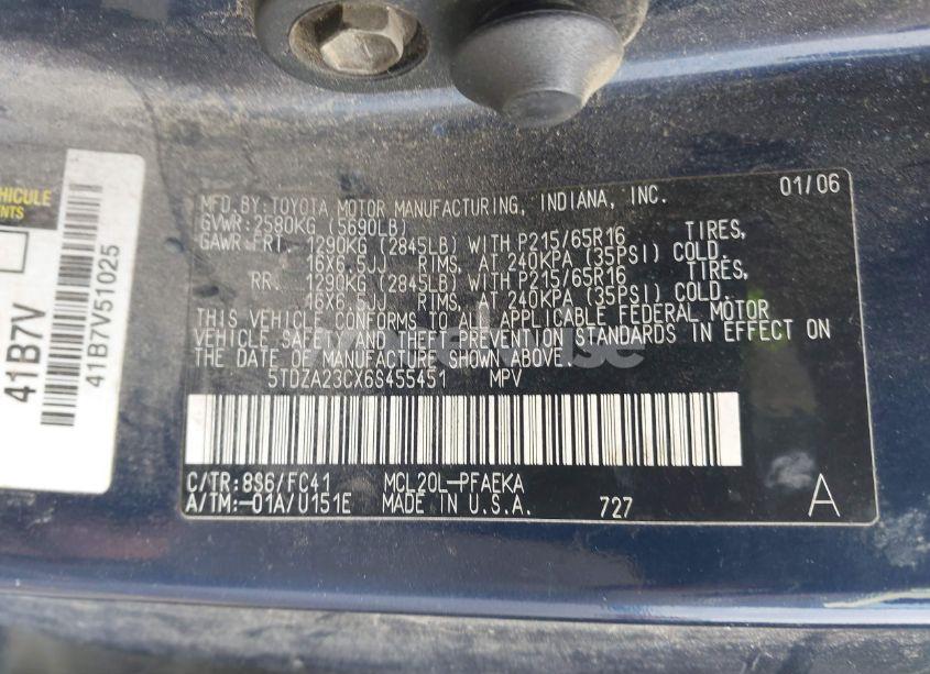 Photo 9 of 2006 Toyota Sienna LE (VIN 5TDZA23CX6S455451)