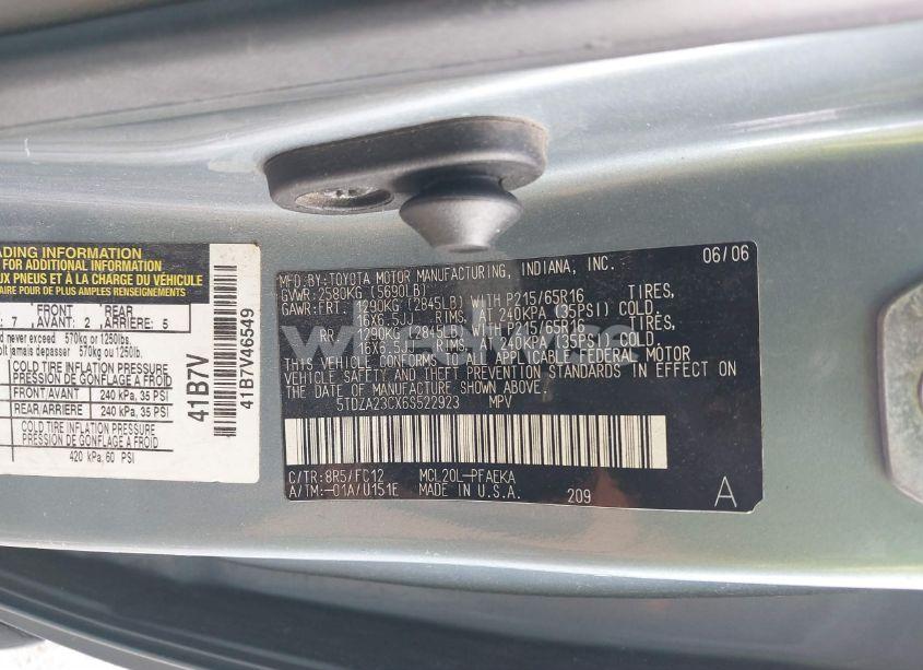 Photo 9 of 2006 Toyota Sienna LE (VIN 5TDZA23CX6S522923)