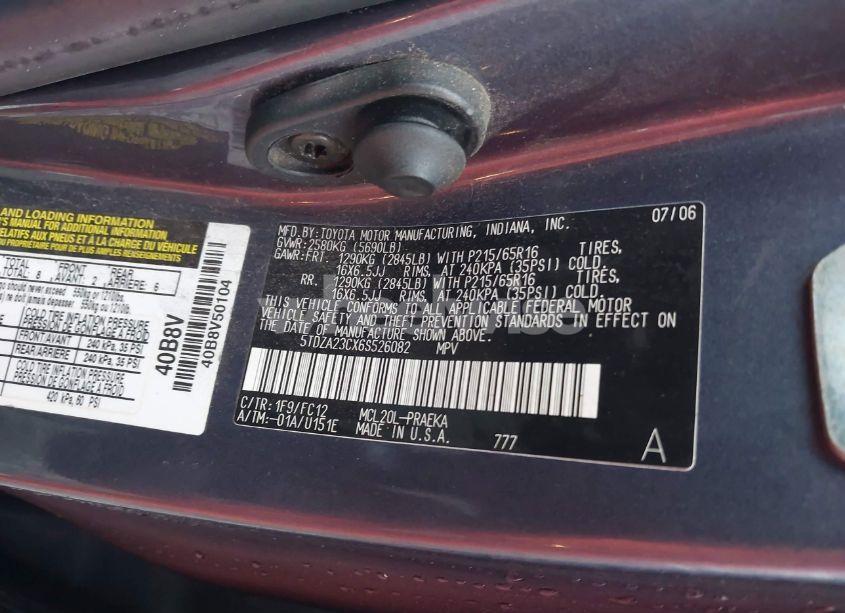 Photo 9 of 2006 Toyota Sienna LE (VIN 5TDZA23CX6S526082)