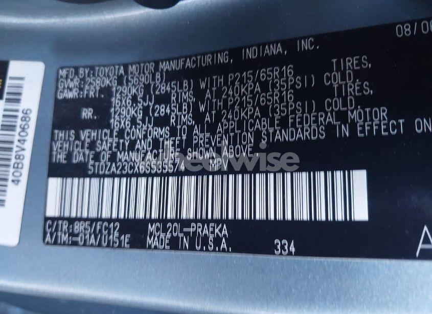 Photo 9 of 2006 Toyota Sienna LE (VIN 5TDZA23CX6S535574)