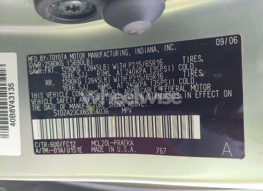 Photo 9 of 2006 Toyota Sienna LE (VIN 5TDZA23CX6S556036)