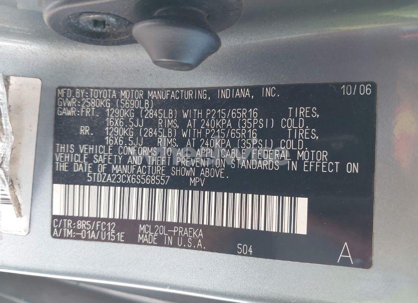 Photo 9 of 2006 Toyota Sienna LE (VIN 5TDZA23CX6S568557)
