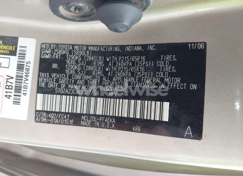 Photo 9 of 2006 Toyota Sienna LE (VIN 5TDZA23CX6S577758)