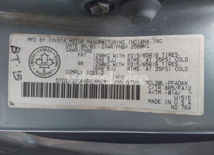 Photo 9 of 2004 Toyota Sienna CE (VIN 5TDZA29C44S036628)