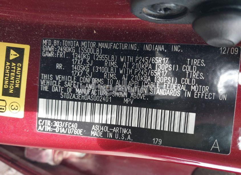 Photo 9 of 2010 Toyota Highlander (VIN 5TDZA3EH0AS002401)