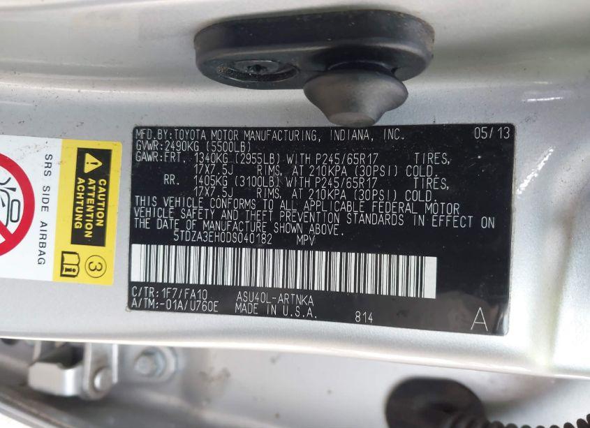 Photo 9 of 2013 Toyota Highlander BASE PLUS (VIN 5TDZA3EH0DS040182)