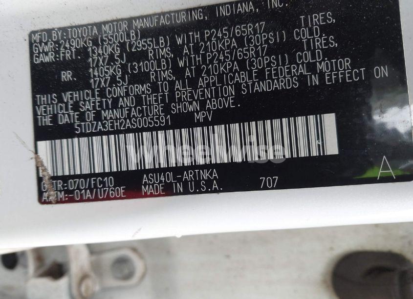 Photo 9 of 2010 Toyota Highlander (VIN 5TDZA3EH2AS005591)