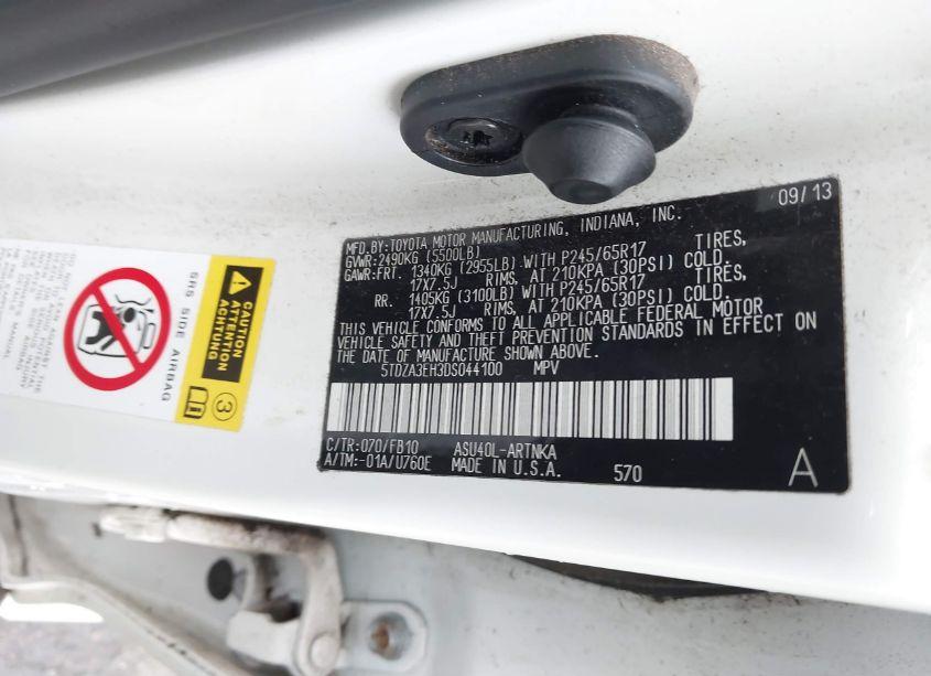 Photo 9 of 2013 Toyota Highlander (VIN 5TDZA3EH3DS044100)