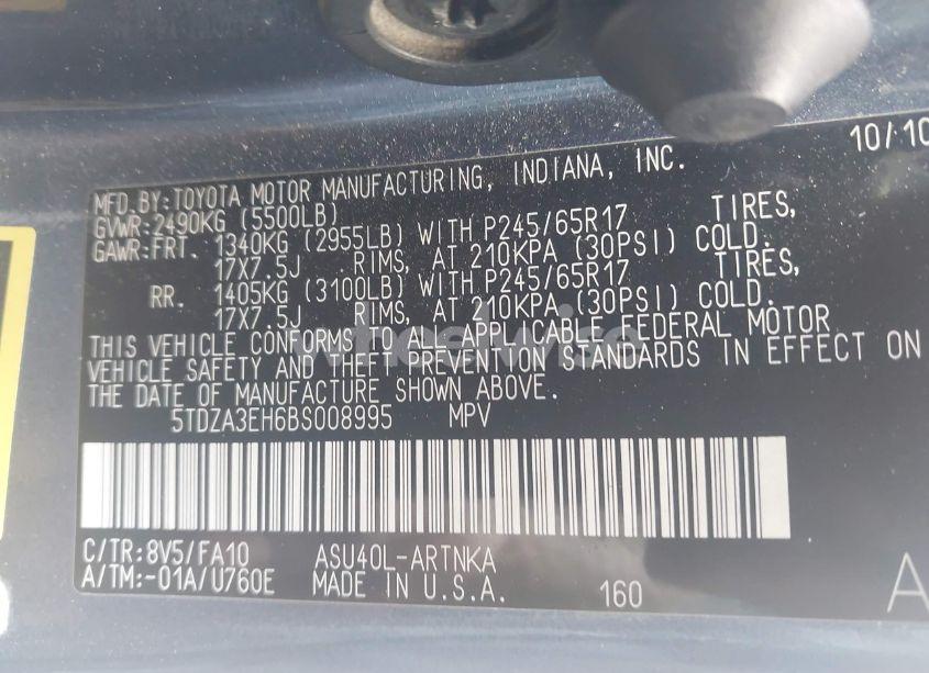 Photo 9 of 2011 Toyota Highlander SE (VIN 5TDZA3EH6BS008995)