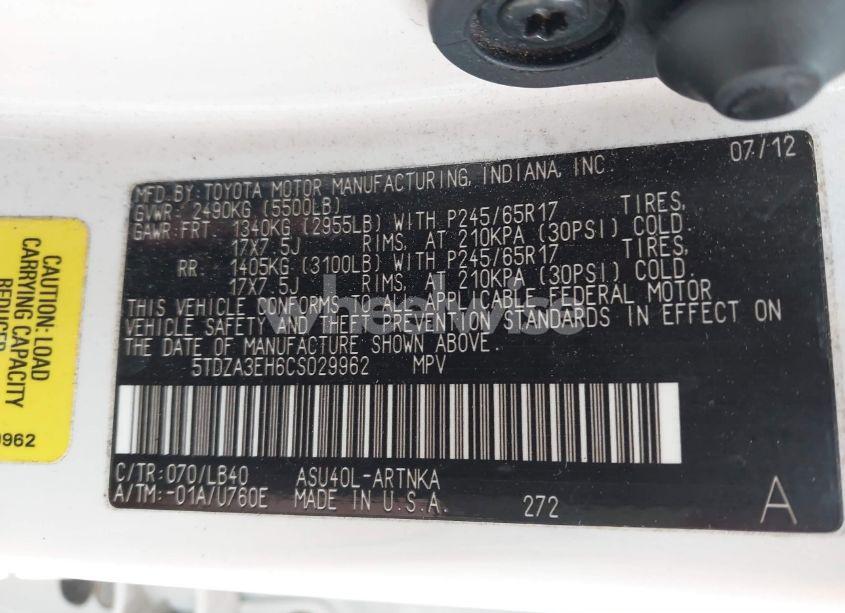 Photo 9 of 2012 Toyota Highlander SE (VIN 5TDZA3EH6CS029962)