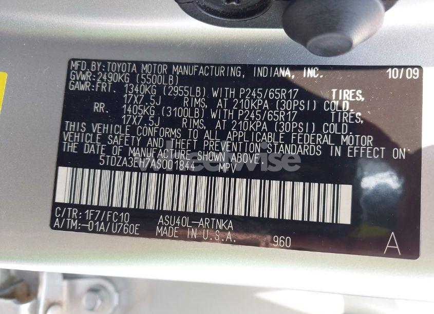 Photo 9 of 2010 Toyota Highlander (VIN 5TDZA3EH7AS001844)
