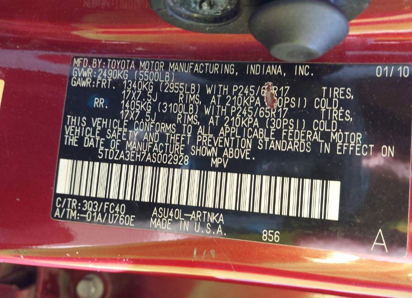 Photo 9 of 2010 Toyota Highlander (VIN 5TDZA3EH7AS002928)