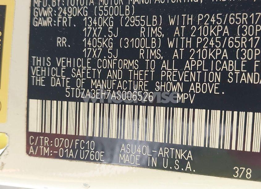 Photo 9 of 2010 Toyota Highlander (VIN 5TDZA3EH7AS006526)