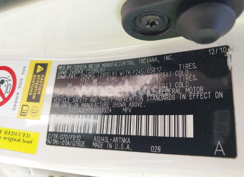 Photo 9 of 2011 Toyota Highlander (VIN 5TDZA3EH7BS011324)