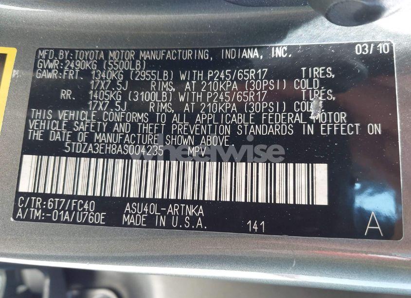 Photo 9 of 2010 Toyota Highlander (VIN 5TDZA3EH8AS004235)