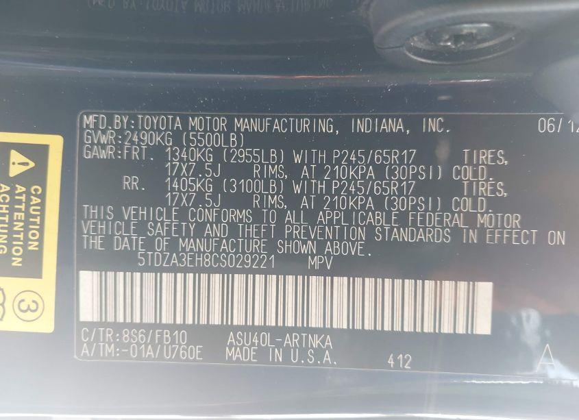 Photo 9 of 2012 Toyota Highlander (VIN 5TDZA3EH8CS029221)