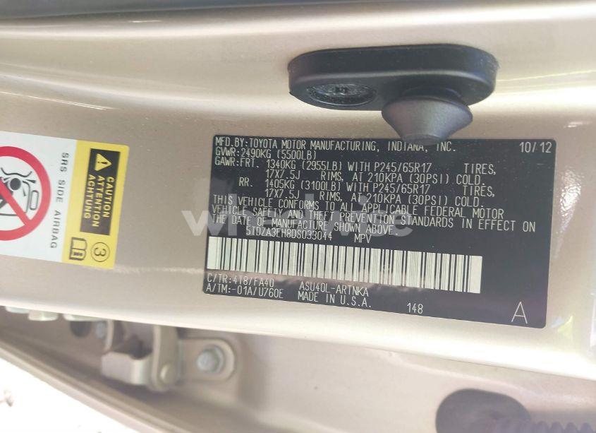 Photo 9 of 2013 Toyota Highlander BASE PLUS (VIN 5TDZA3EH8DS033044)