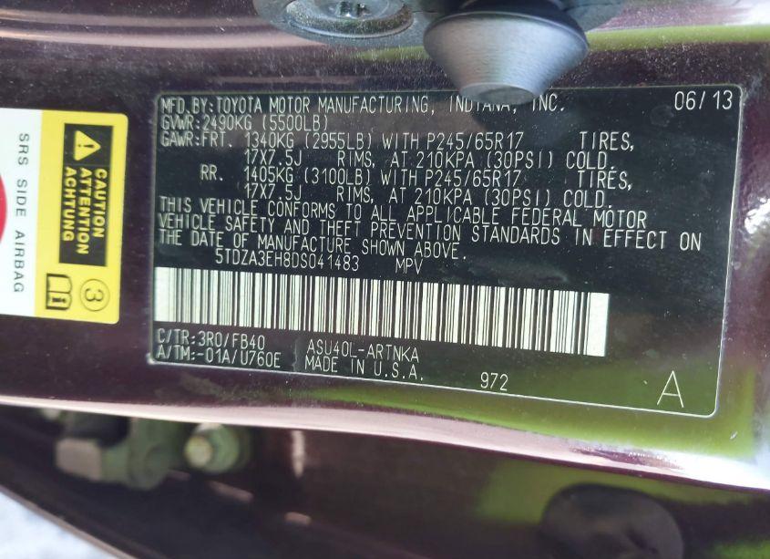 Photo 9 of 2013 Toyota Highlander (VIN 5TDZA3EH8DS041483)