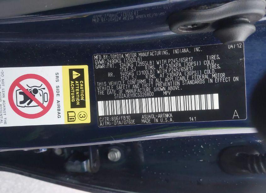 Photo 9 of 2012 Toyota Highlander (VIN 5TDZA3EH9CS026800)