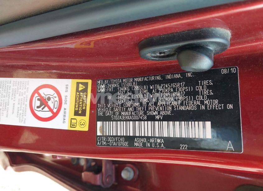 Photo 9 of 2010 Toyota Highlander (VIN 5TDZA3EHXAS007458)