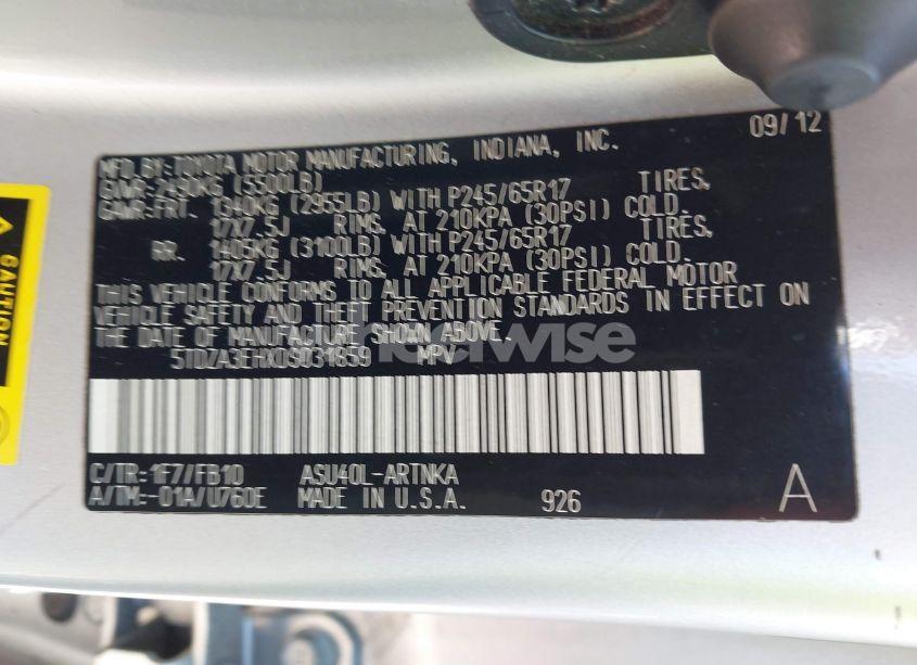 Photo 9 of 2013 Toyota Highlander (VIN 5TDZA3EHXDS031859)