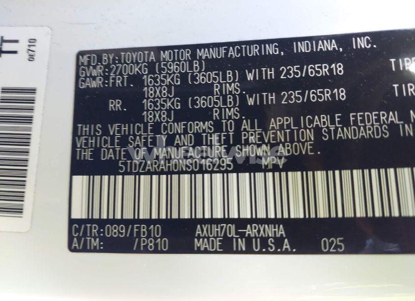 Photo 9 of 2022 Toyota Highlander HYBRID LE (VIN 5TDZARAH0NS016295)