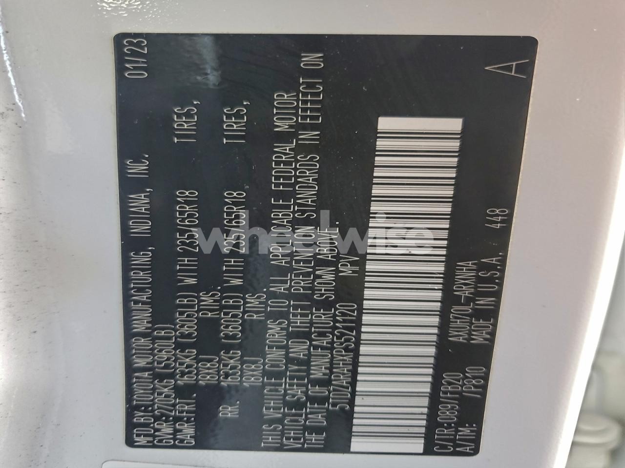 Photo 13 of 2023 TOYOTA HIGHLANDER HYBRID LE (VIN 5TDZARAHXPS521120)