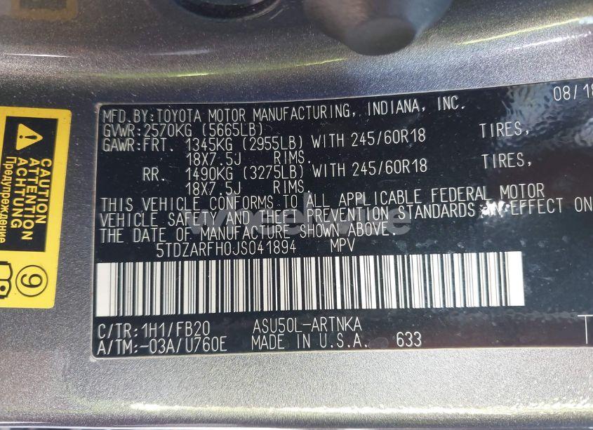 Photo 9 of 2018 Toyota Highlander LE (VIN 5TDZARFH0JS041894)