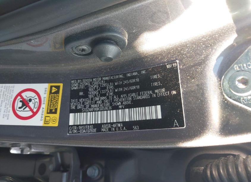 Photo 9 of 2019 Toyota Highlander LE (VIN 5TDZARFH0KS059636)